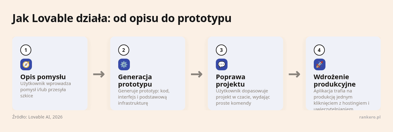 Kolejne kroki: Opis pomysłu, Generacja prototypu, Poprawa projektu, Wdrożenie produkcyjne